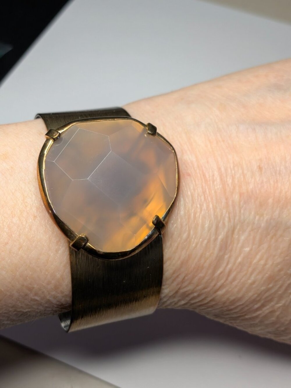Faceted Gemstone Cuff Bracelet – Brushed Antique Gold & Silver Tone